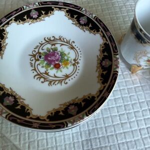 Vintage-Inspired Floral Dinnerware Set with Gold Accents